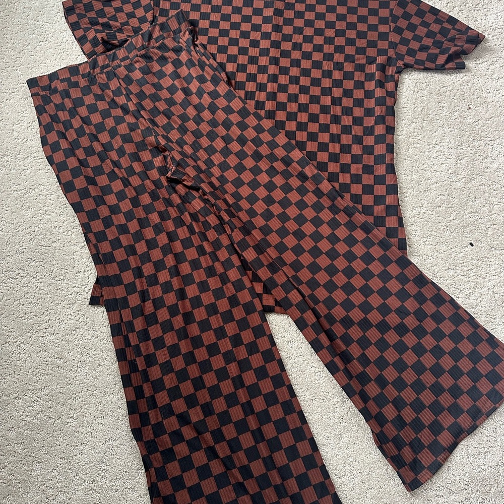Dressed in LALA Checkered Set in Black and Brown